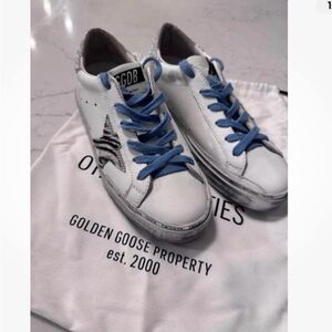 Golden Goose White Sneakers with Blue Accents